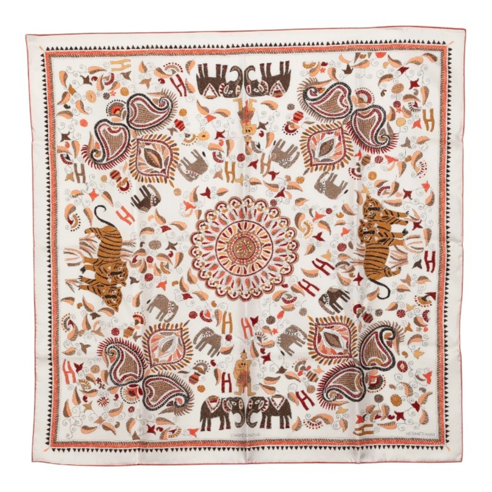 HERMES Authentic White Silk Scarf
